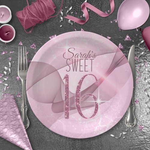 Sparkling Swirls Sweet Sixteen Orchid Pink ID652 Paper Plates