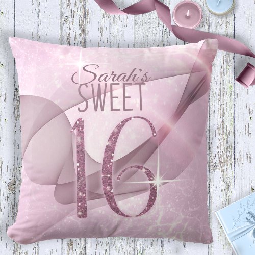 Sparkling Swirls Sweet Sixteen Orchid Pink ID652 Throw Pillow