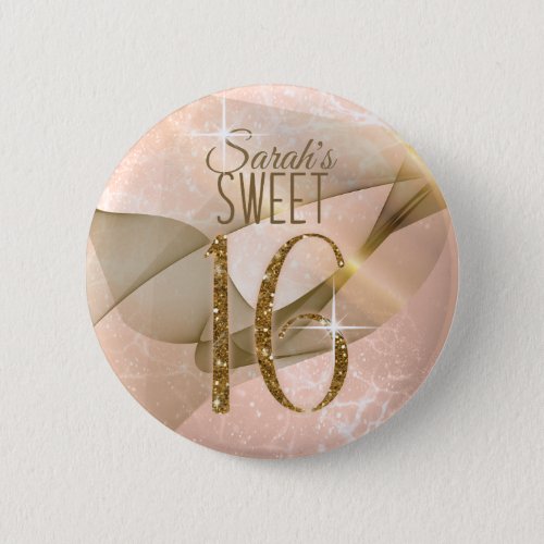 Sparkling Swirls Sweet Sixteen Rose Gold ID652 Button