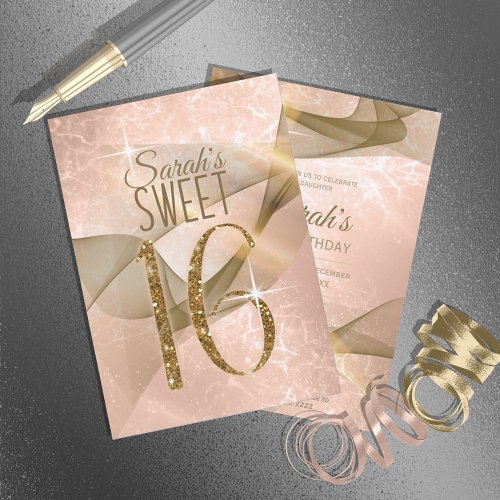 Sparkling Swirls Sweet Sixteen Rose Gold ID652 Invitation