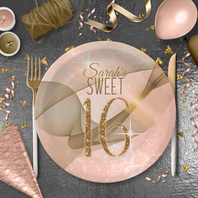 Sparkling Swirls Sweet Sixteen Rose Gold ID652 Paper Plates (Creator Uploaded)