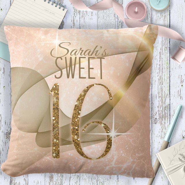 Sparkling Swirls Sweet Sixteen Rose Gold ID652 Throw Pillow (Creator Uploaded)