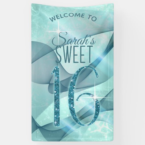 Sparkling Swirls Sweet Sixteen Teal ID652 Banner