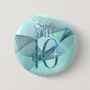 Sparkling Swirls Sweet Sixteen Teal ID652 Button