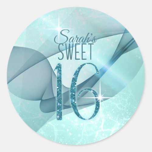 Sparkling Swirls Sweet Sixteen Teal ID652 Classic Round Sticker