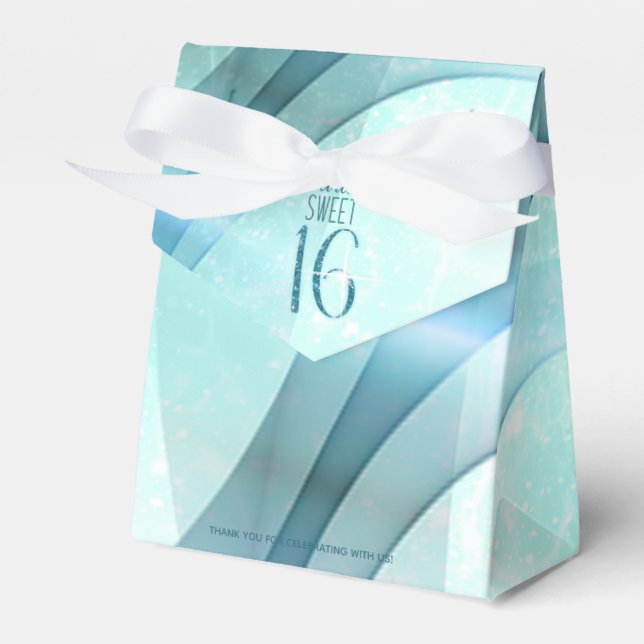 Sparkling Swirls Sweet Sixteen Teal ID652 Favor Boxes (Front Side)