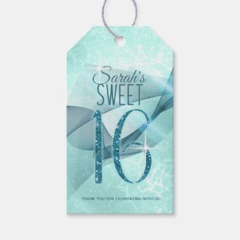 Sparkling Swirls Sweet Sixteen Teal Id652 Gift Tags by arrayforcards at Zazzle