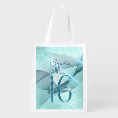 Sparkling Swirls Sweet Sixteen Teal ID652 Grocery Bag