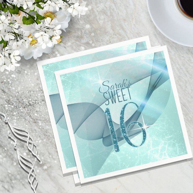 Sparkling Swirls Sweet Sixteen Teal ID652 Napkins (Creator Uploaded)
