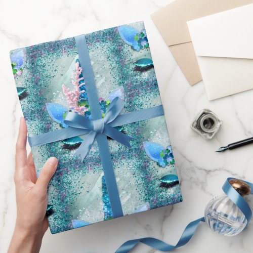 Sparkling Teal and Aqua Unicorn Glitter  Wrapping Paper
