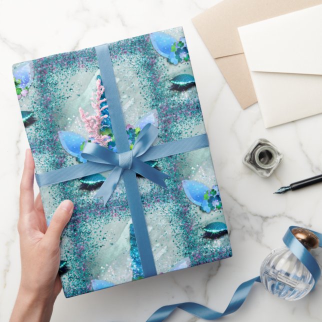 Sparkling Teal and Aqua Unicorn Glitter  Wrapping Paper (Creator Uploaded)