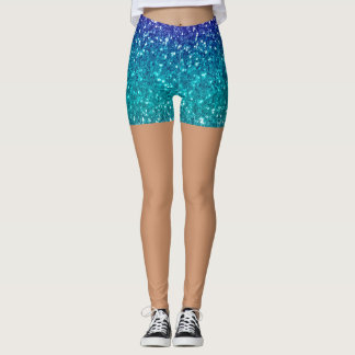 Sparkling Teal Blue Glitter Skin Tone Women's Leggings