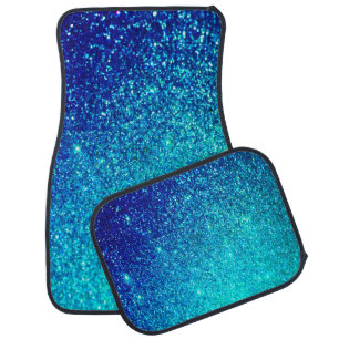 Sparkling Teal Blue Glittery Bright Colorful Ombre Car Floor Mat
