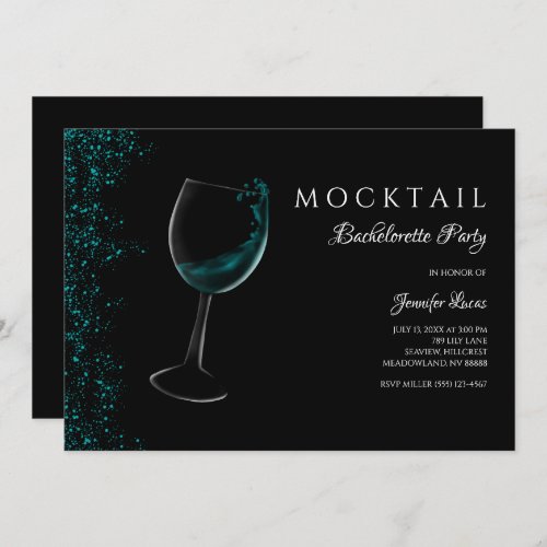 Sparkling teal blue Mocktail bachelorette party Invitation