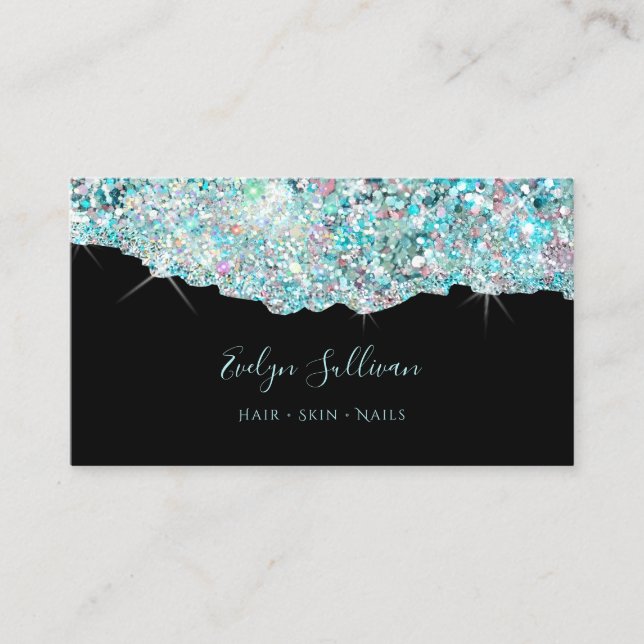 sparkling teal glitter business card (Front)