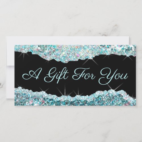 sparkling teal glitter gift certificate