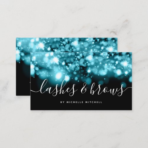 Sparkling Teal Lights Lashes  Brows Business Card