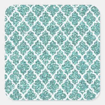 Sparkling Teal Square Sticker by Dmargie1029 at Zazzle