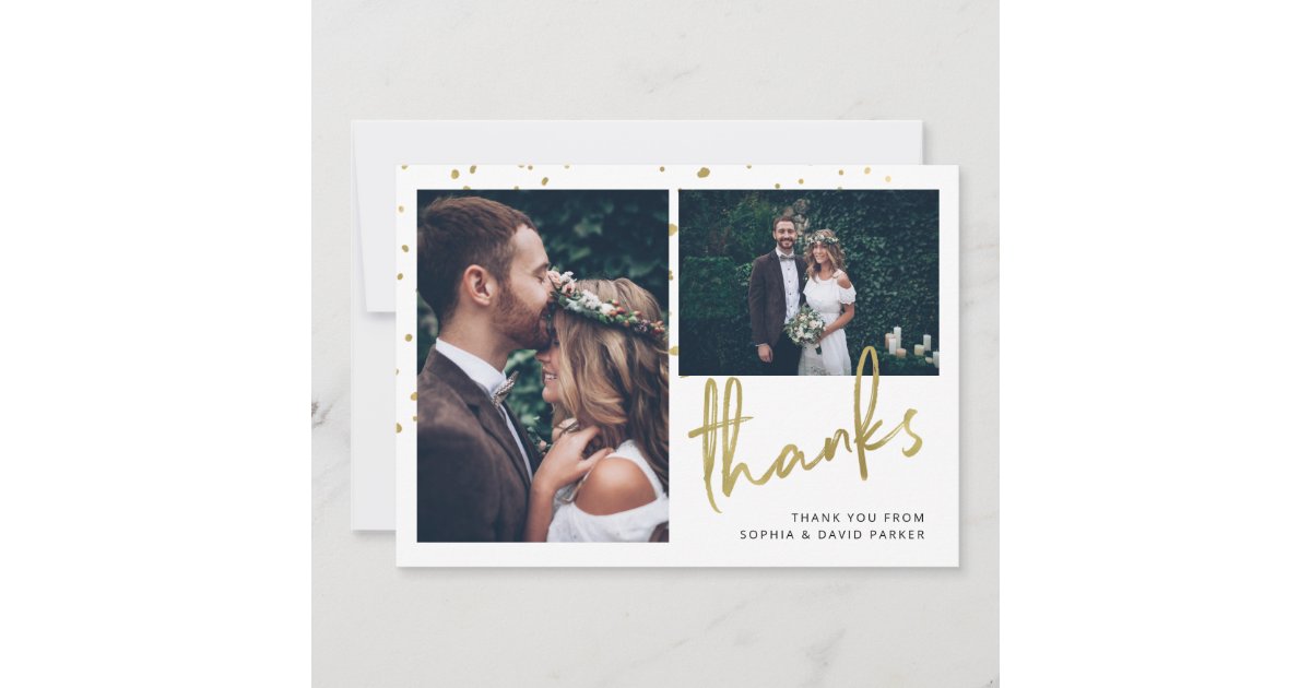 Sparkling Thanks | Two Photo Wedding Thank You Card | Zazzle