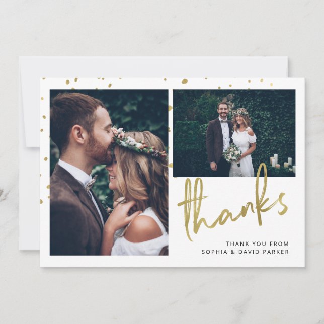 Sparkling Thanks | Two Photo Wedding Thank You Card (Front)