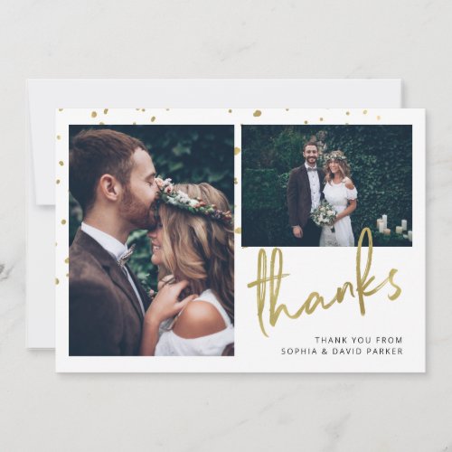 Sparkling Thanks  Two Photo Wedding Thank You Card