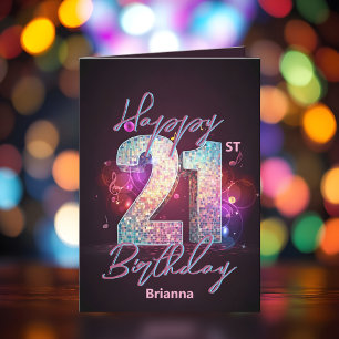 Sparkling Trendy Chic Disco Dance 21st Birthday Card