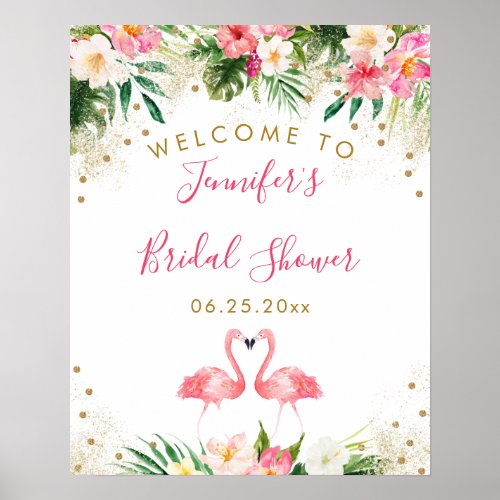 Sparkling Tropical Flamingo Bridal Shower Welcome Poster