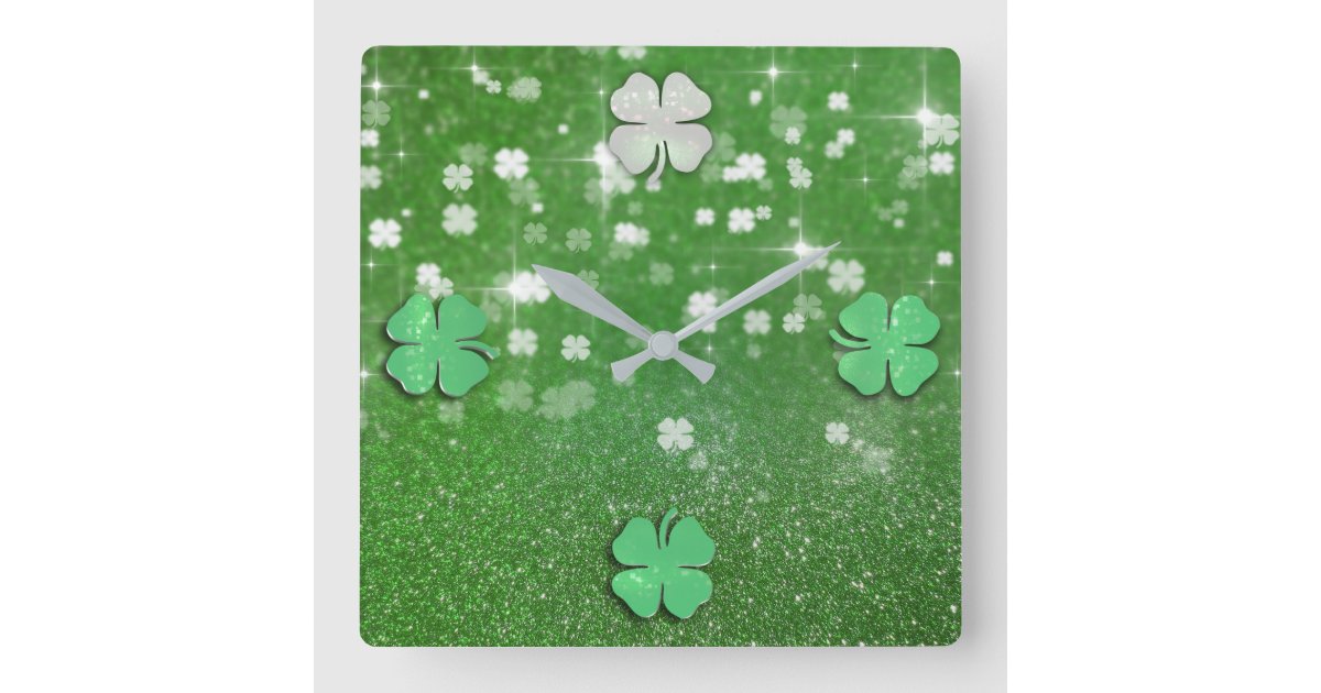 Sparkling Twinkle Glitter Clover - Wall Clock | Zazzle