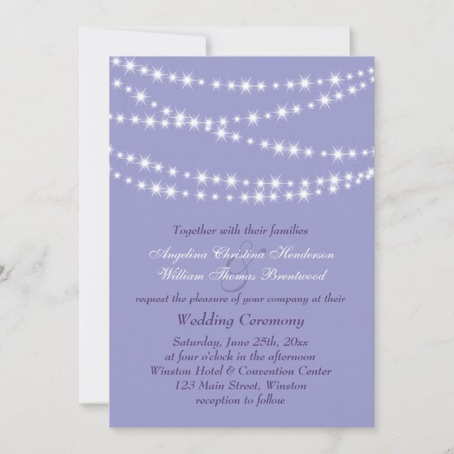Sparkling Twinkle Lights Wedding Invitation purple (Front)