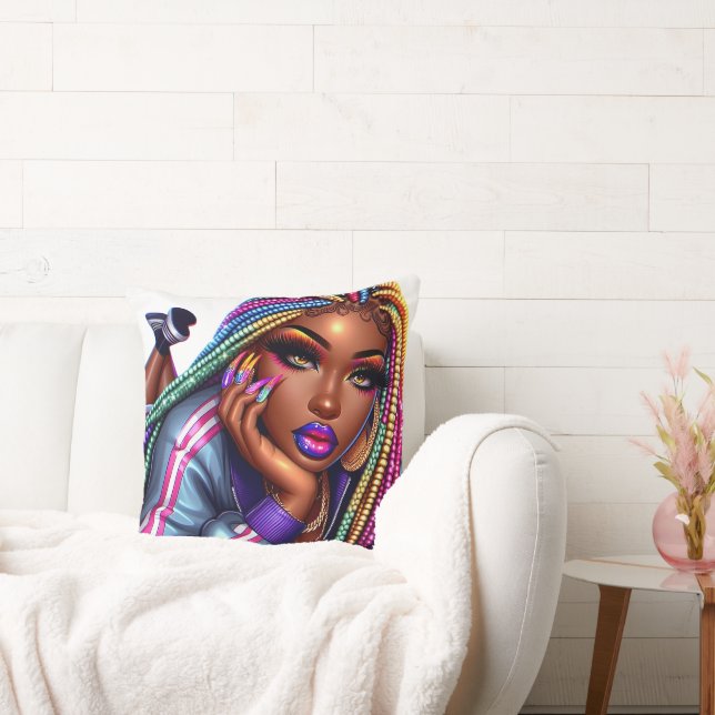Sparkling Urban Chic African American Woman Design Throw Pillow (Couch)
