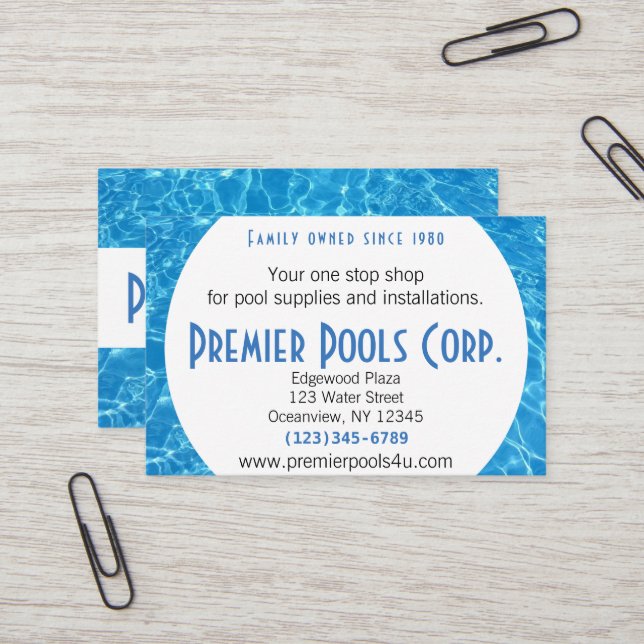Sparkling Water Pool Spa Design Business Card (Front/Back In Situ)