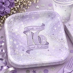 Sparkling Watercolor Sweet 16 Violet ID1333 ID1333 Paper Plates
