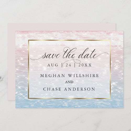 Sparkling Waters Pink Beach Wedding  Invitation