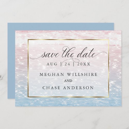 Sparkling Waters Pink Beach Wedding  Invitation