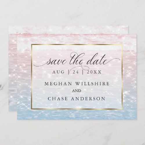 Sparkling Waters Pink Beach Wedding  Invitation