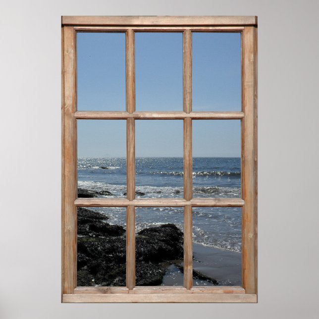 Sparkling Waves on Beach View from a Window Poster (Front)