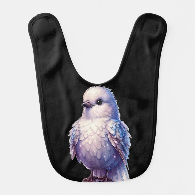 Sparkling White Birds Baby Bib (Front)