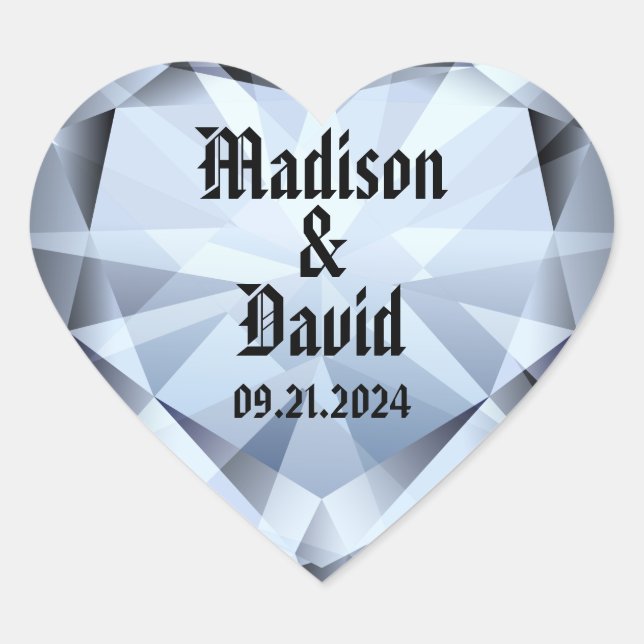 Sparkling White Diamond Wedding Heart Sticker (Front)