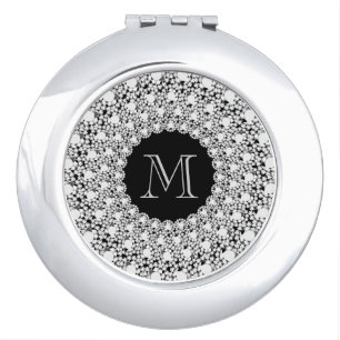 Sparkling White Diamonds Glitter Monogram Mirror For Makeup