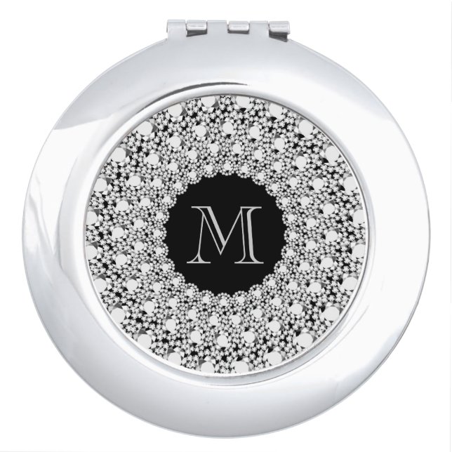 Sparkling White Diamonds Glitter Monogram Mirror For Makeup (Front)