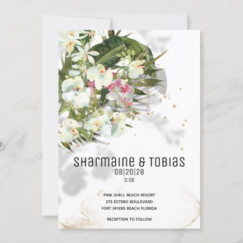 Sparkling White Orchid Wedding Invitation