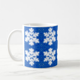 Sparkling white snowflakes blue background coffee mug