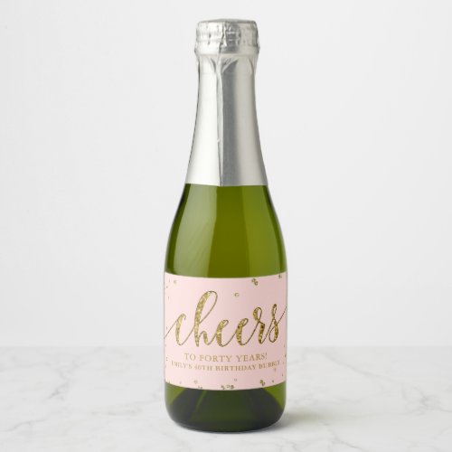Sparkling Wine and Gold Glitter Cheers 40th Birthd Sparkling Wine Label