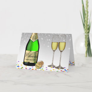 Sparkling Wine Bottle Happy New Year 2026 Holiday Card