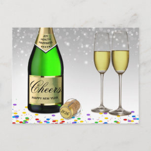 Sparkling Wine Bottle Happy New Year 2026 Holiday Postcard