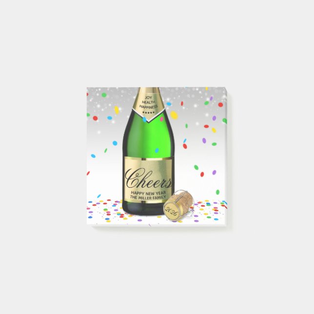 Sparkling Wine Bottle Happy New Year 2026 Post-it Notes (Front)