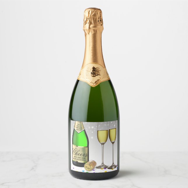 Sparkling Wine Bottle Happy New Year 2026 Sparkling Wine Label (Front)