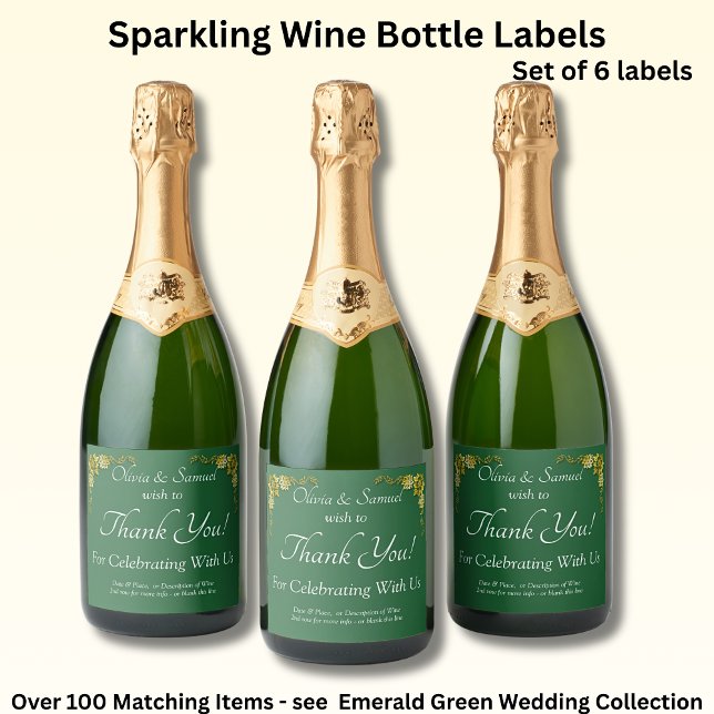 Sparkling Wine Bottle Labels, Emerald Green & Gold Sparkling Wine Label (Creator Uploaded)