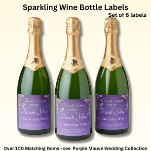 Sparkling Wine Bottle Labels, Purple Mauve Flowers Sparkling Wine Label