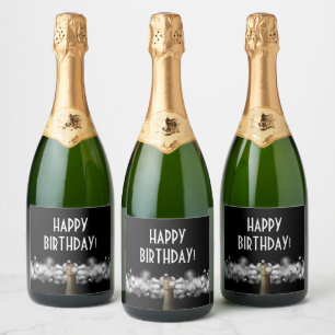 Sparkling Wine Bubbles on Black Personalized Sparkling Wine Label